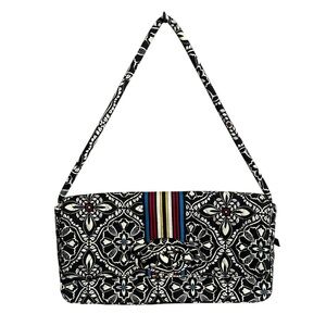 Vera Bradley KNOT JUST A CLUTCH Black With Stripes Floral Flower Purse Bag